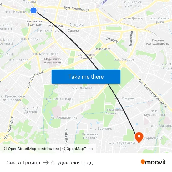 Света Троица to Студентски Град map