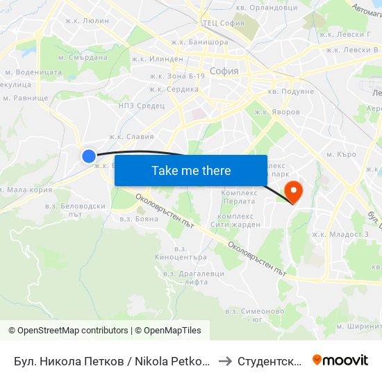 Бул. Никола Петков / Nikola Petkov Blvd. (0350) to Студентски Град map