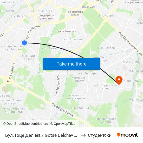 Бул. Гоце Делчев / Gotse Delchev Blvd. (0308) to Студентски Град map