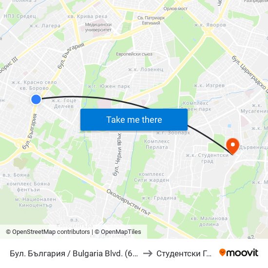 Бул. България / Bulgaria Blvd. (6564) to Студентски Град map