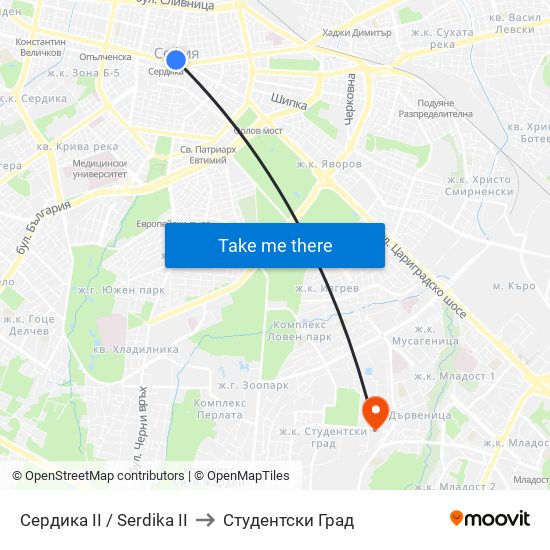 Сердика II / Serdika II to Студентски Град map