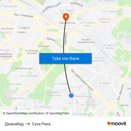 Дианабад to Суха Река map