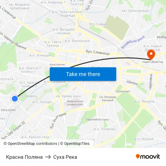 Красна Поляна to Суха Река map
