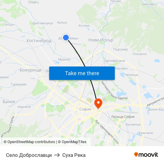 Село Доброславци to Суха Река map