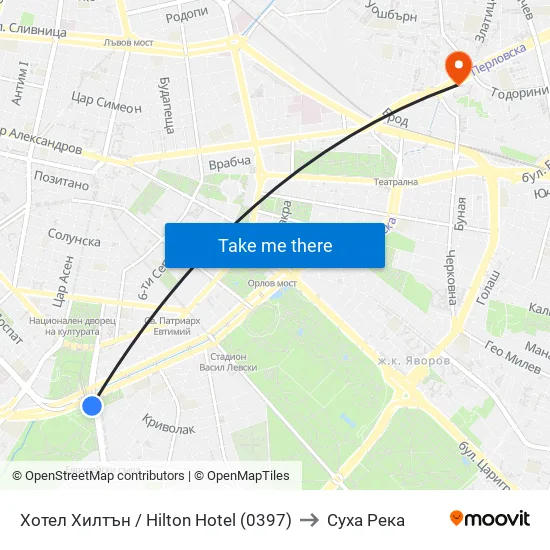Хотел Хилтън / Hilton Hotel (0397) to Суха Река map