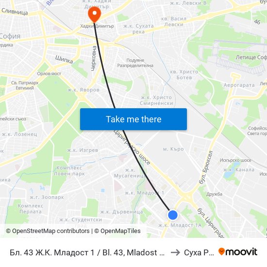 Бл. 43 Ж.К. Младост 1 / Bl. 43, Mladost 1 Qr. (0218) to Суха Река map