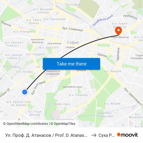 Ул. Проф. Д. Атанасов / Prof. D. Atanasov St. (2134) to Суха Река map