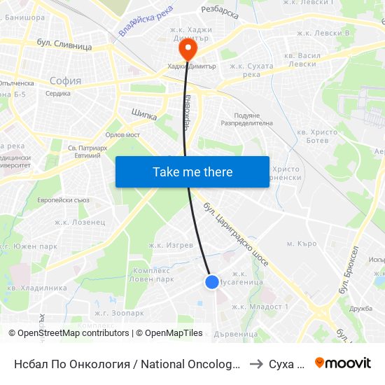 Нсбал По Онкология / National Oncology Hospital (0764) to Суха Река map