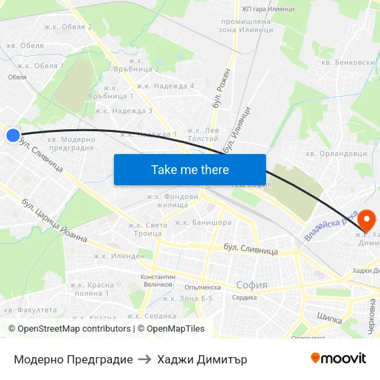 Модерно Предградие to Хаджи Димитър map