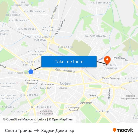 Света Троица to Хаджи Димитър map
