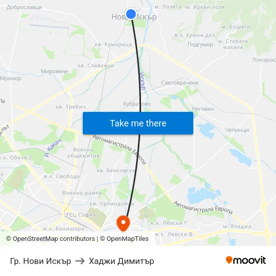 Гр. Нови Искър to Хаджи Димитър map