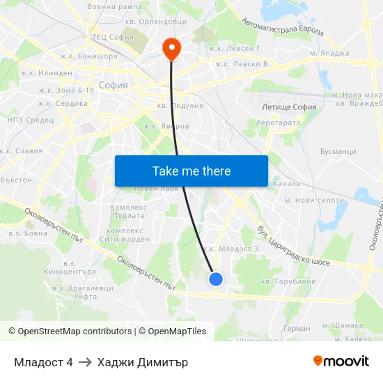 Младост 4 to Хаджи Димитър map
