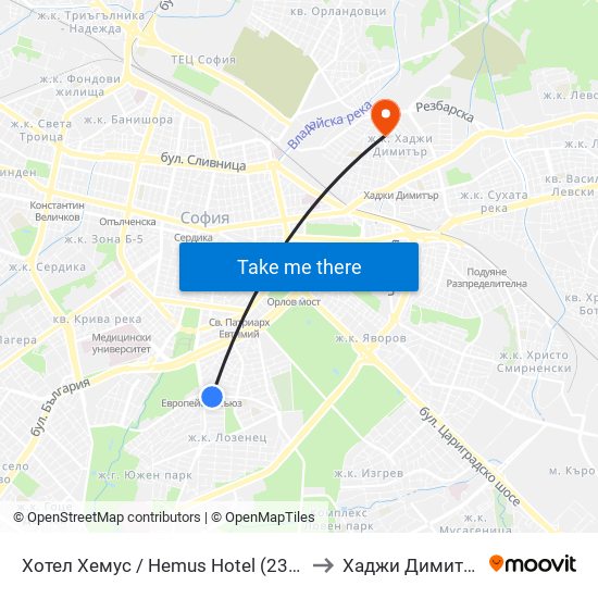 Хотел Хемус / Hemus Hotel (2329) to Хаджи Димитър map