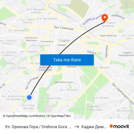 Ул. Орехова Гора / Orehova Gora St. (2089) to Хаджи Димитър map