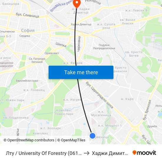 Лту / University Of Forestry (0614) to Хаджи Димитър map