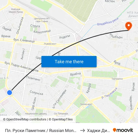 Пл. Руски Паметник / Russian Monument Sq. (1295) to Хаджи Димитър map