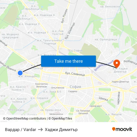 Вардар / Vardar to Хаджи Димитър map