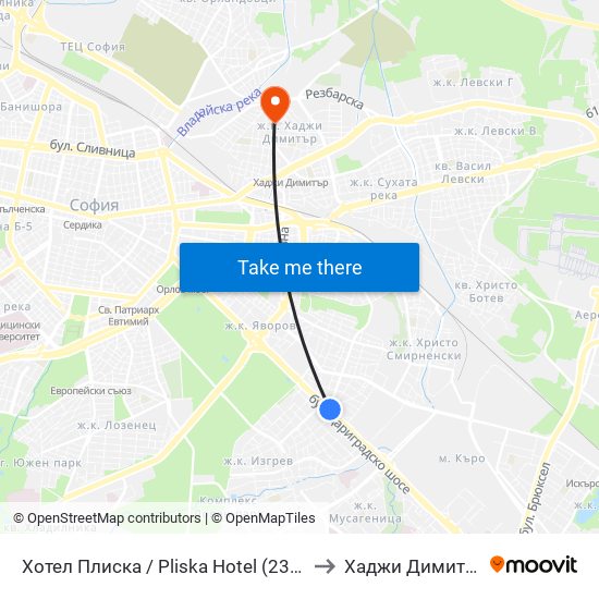 Хотел Плиска / Pliska Hotel (2327) to Хаджи Димитър map