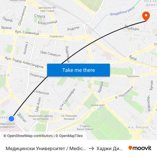 Медицински Университет / Medical University to Хаджи Димитър map