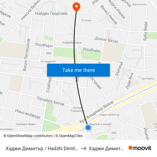 Хаджи Димитър / Hadzhi Dimitar to Хаджи Димитър map