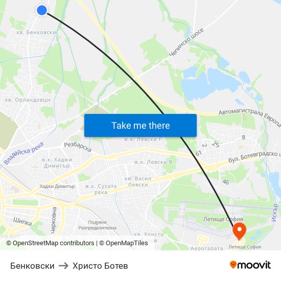 Бенковски to Христо Ботев map