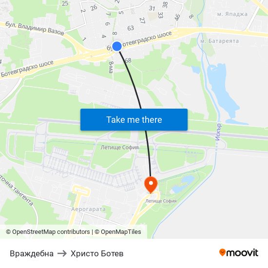 Враждебна to Христо Ботев map