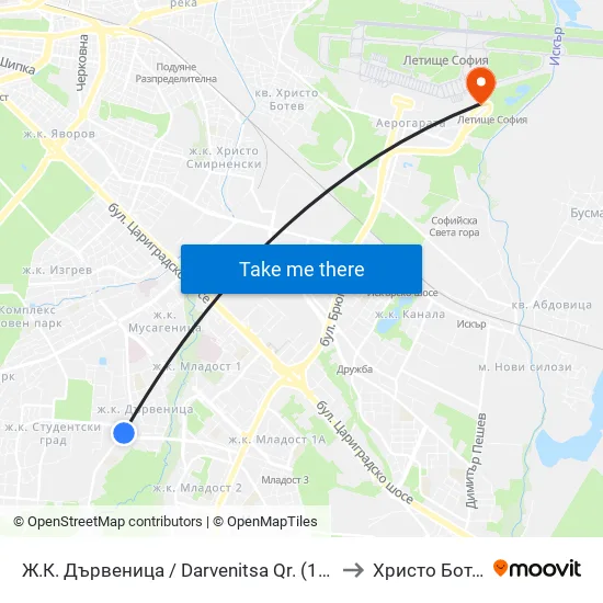 Ж.К. Дървеница / Darvenitsa Qr. (1015) to Христо Ботев map
