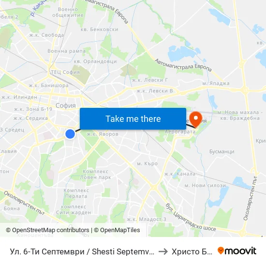 Ул. 6-Ти Септември / Shesti Septemvri St. (1808) to Христо Ботев map