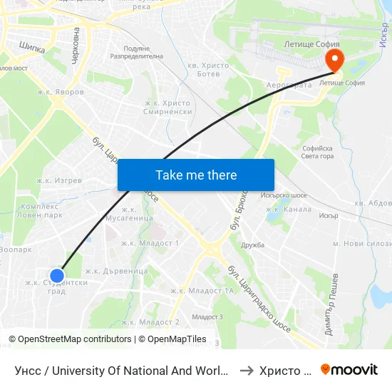 🎓 Унсс / University Of National And World Economy (1691) to Христо Ботев map