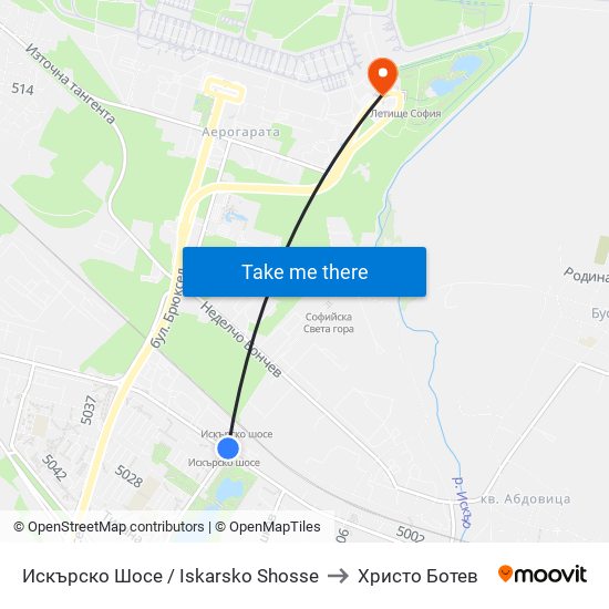 Искърско Шосе / Iskarsko Shosse to Христо Ботев map