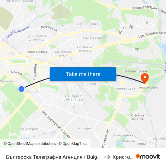 Българска Телеграфна Агенция / Bulgarian News Agency (1395) to Христо Ботев map