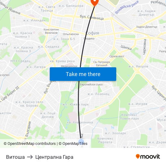 Витоша to Централна Гара map