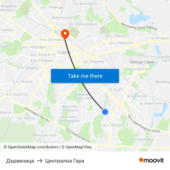 Дървеница to Централна Гара map