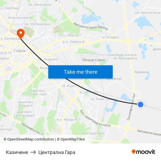 Казичене to Централна Гара map