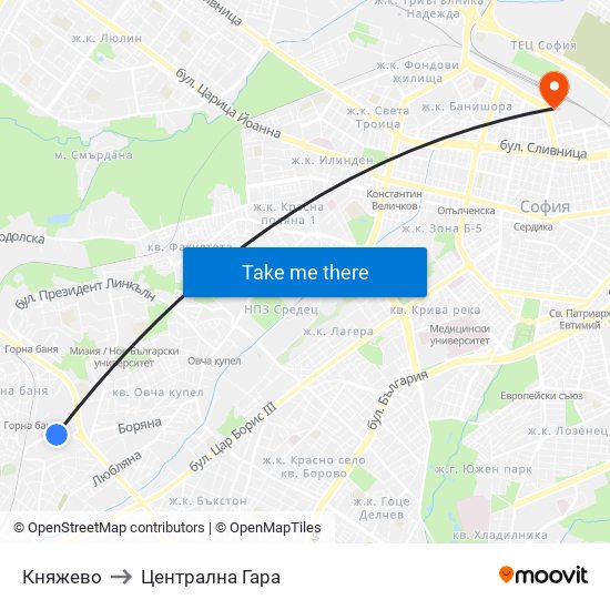 Княжево to Централна Гара map