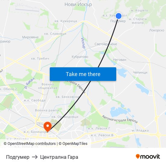 Подгумер to Централна Гара map