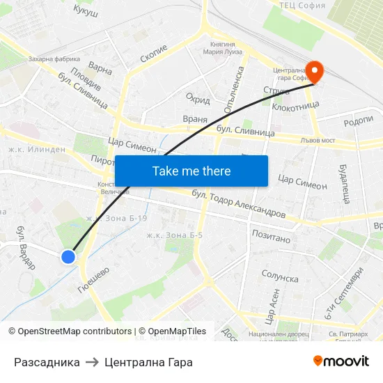 Разсадника to Централна Гара map