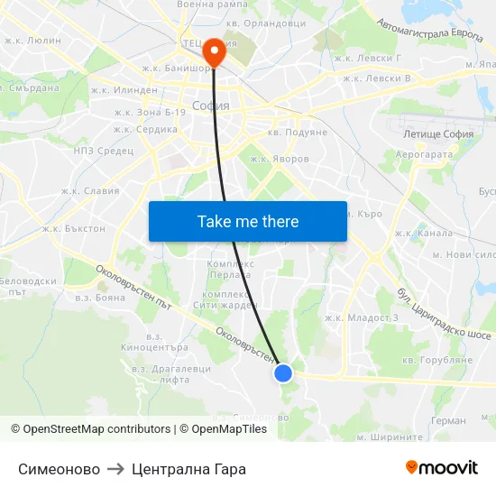 Симеоново to Централна Гара map