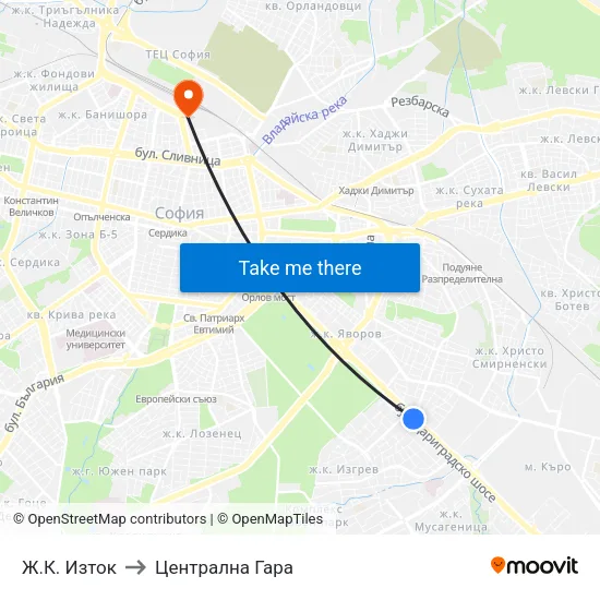 Ж.К. Изток to Централна Гара map