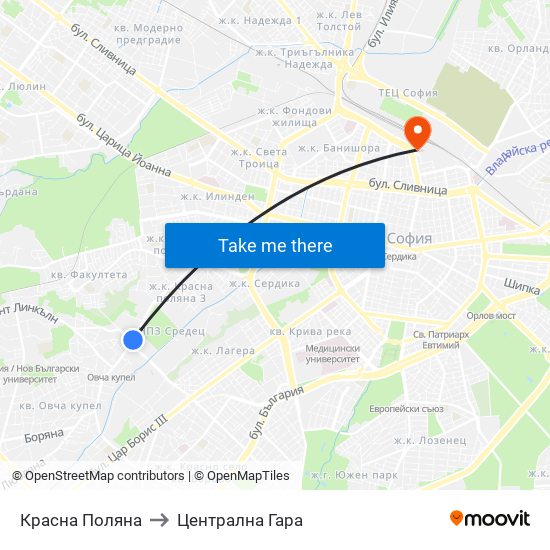 Красна Поляна to Централна Гара map