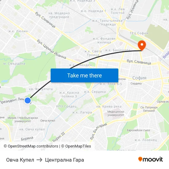 Овча Купел to Централна Гара map