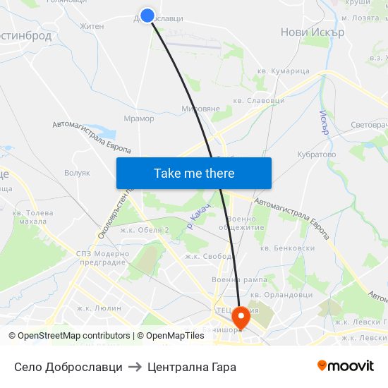 Село Доброславци to Централна Гара map