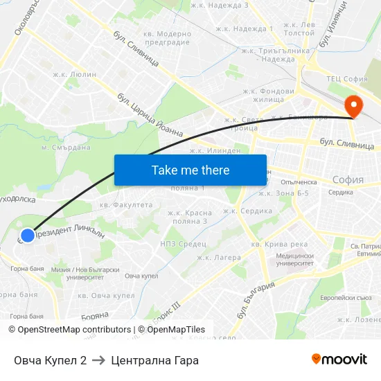 Овча Купел 2 to Централна Гара map
