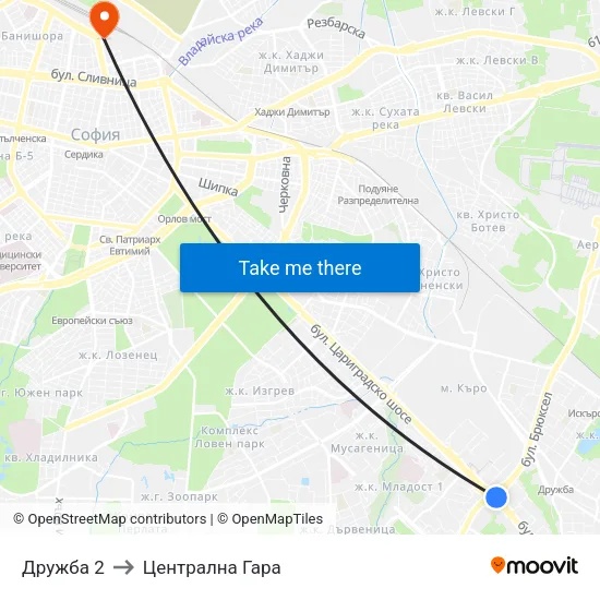 Дружба 2 to Централна Гара map