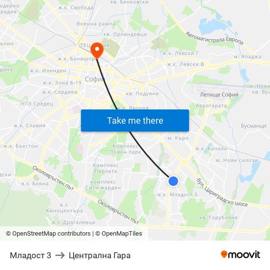 Младост 3 to Централна Гара map