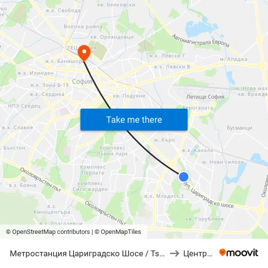 Ⓜ️ Метростанция Цариградско Шосе / Tsarigradsko Shosse Metro Station (1016) to Централна Гара map