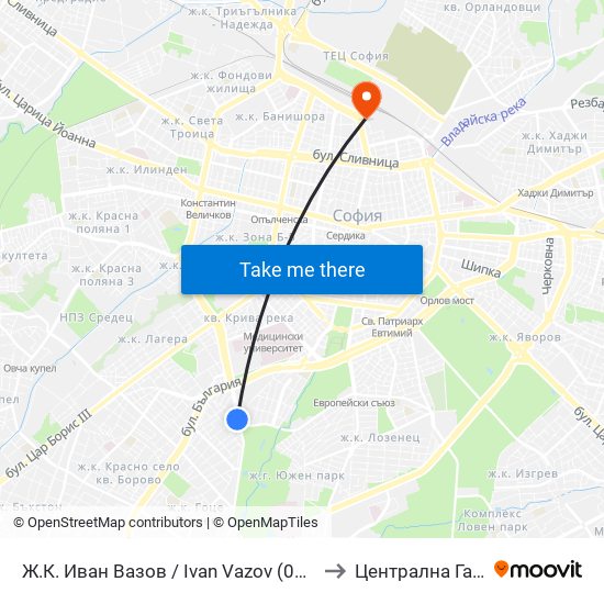 Ж.К. Иван Вазов / Ivan Vazov (0626) to Централна Гара map