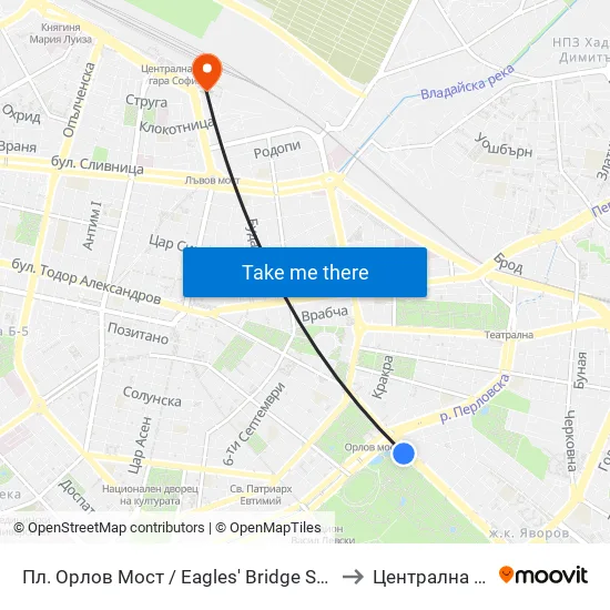 Ⓜ️ Пл. Орлов Мост / Eagles' Bridge Sq. (1287) to Централна Гара map