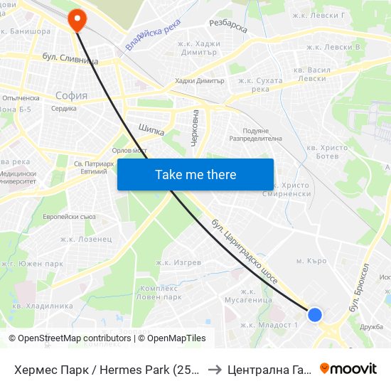 Хермес Парк / Hermes Park (2593) to Централна Гара map