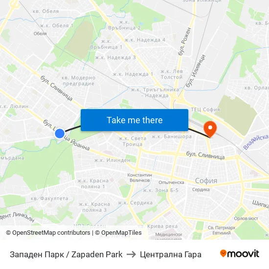 Западен Парк / Zapaden Park to Централна Гара map